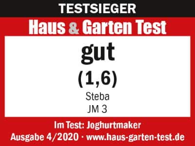 Testsieger-Logo des Haus & Garten Tests für den Steba JM 3 Jogurtmaker mit der Note 1,6 (gut).