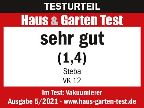 Testurteil für den Steba Vakuumierer VK 12: Bewertung "sehr gut" (1,4) aus der Ausgabe 5/2021 von Haus & Garten Test.