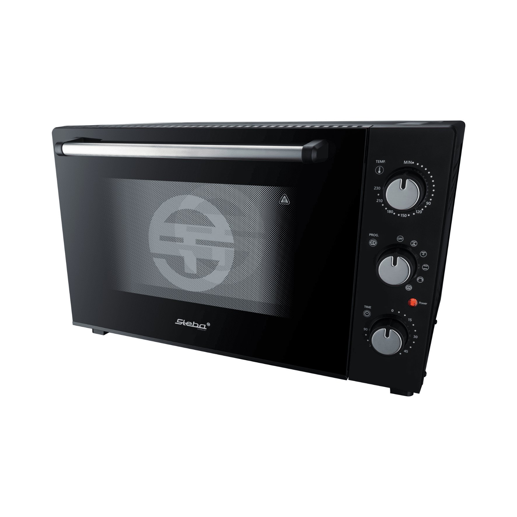 Steba KBM 60 Grill-Backofen mit schwarzem Gehäuse, Temperatur- und Zeitregler, sowie Sichtfenster. Ideal zum Backen und Grillen.