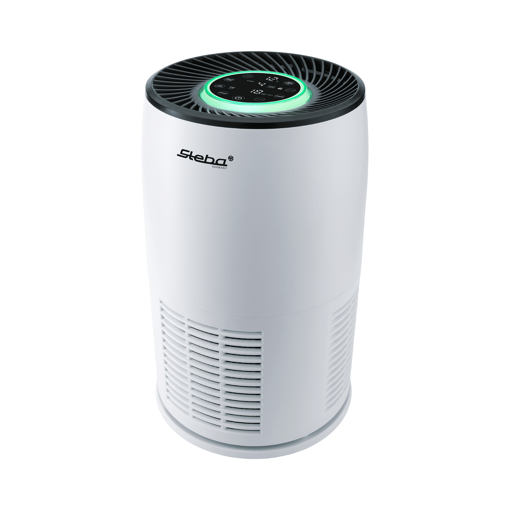Steba LR 12 Luftreiniger in Weiß, mit digitalem Bedienfeld und Luftauslass, für saubere Luft in Innenräumen.