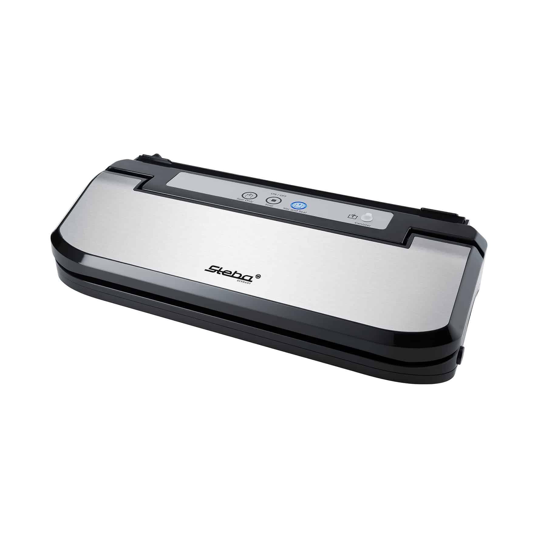 Steba Vakuumiergerät mit Edelstahl-Oberfläche und Bedienfeld, ideal zum Vakuumieren von Lebensmitteln.