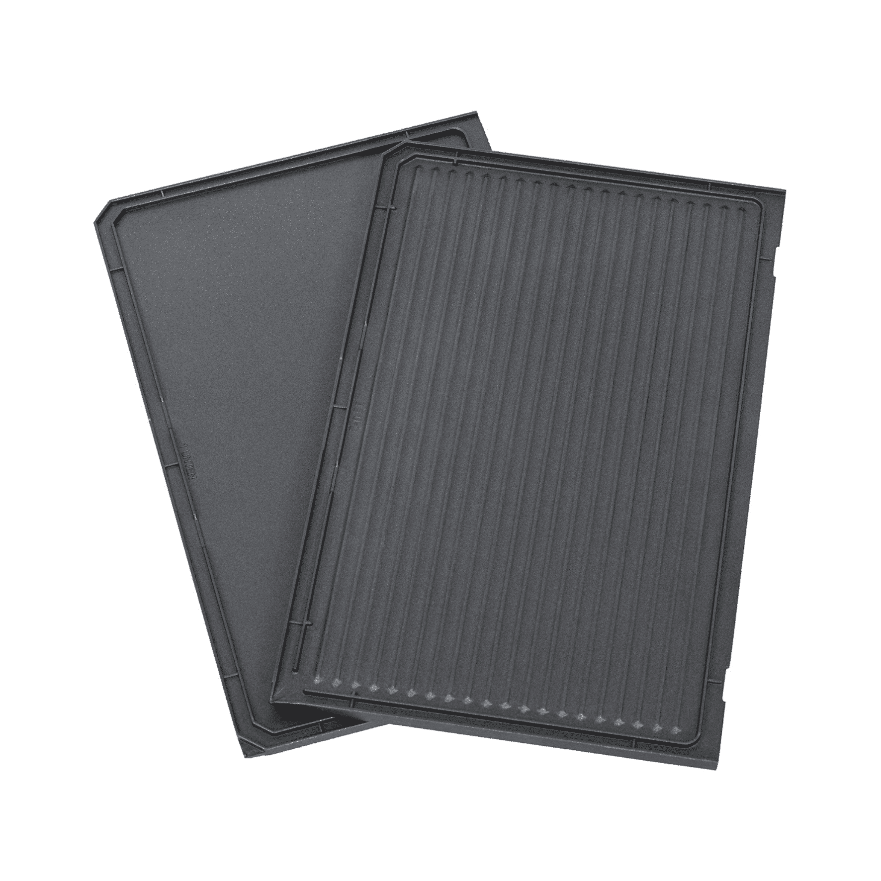 Zwei antihaftbeschichtete Grillplatten für den Steba Kontaktgrill, eine glatt und eine gerillt, zum vielseitigen Grillen.