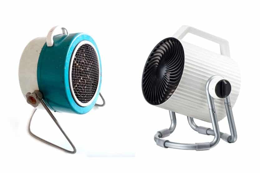 Zwei Steba Elektroheizer: Links ein klassischer, blauer Heizlüfter mit Gitter, rechts ein moderner, weißer Heizlüfter mit Griff und Standfüßen.