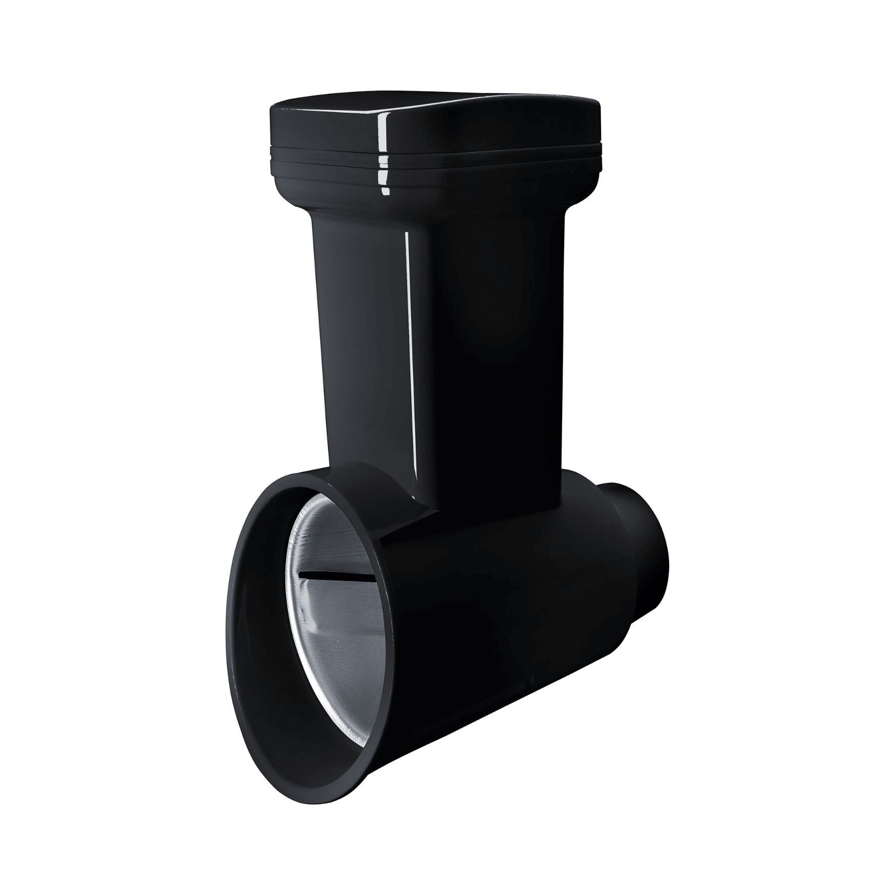 Schwarzer Fleischwolfaufsatz für die Steba Multireibe, mit ovalem Einlass und Edelstahl-Innenfläche für effizientes Zerkleinern.