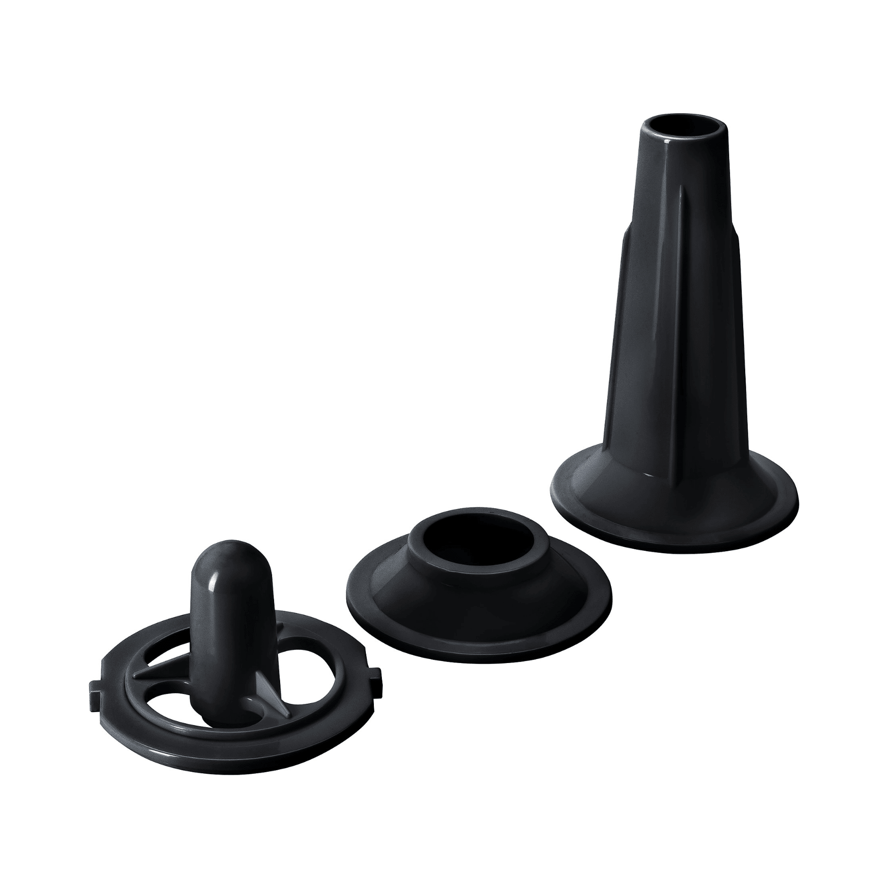 Wurstfüllaufsatz für den Steba Fleischwolf MG1600, bestehend aus drei Teilen in Schwarz, ideal für die Wurstherstellung.