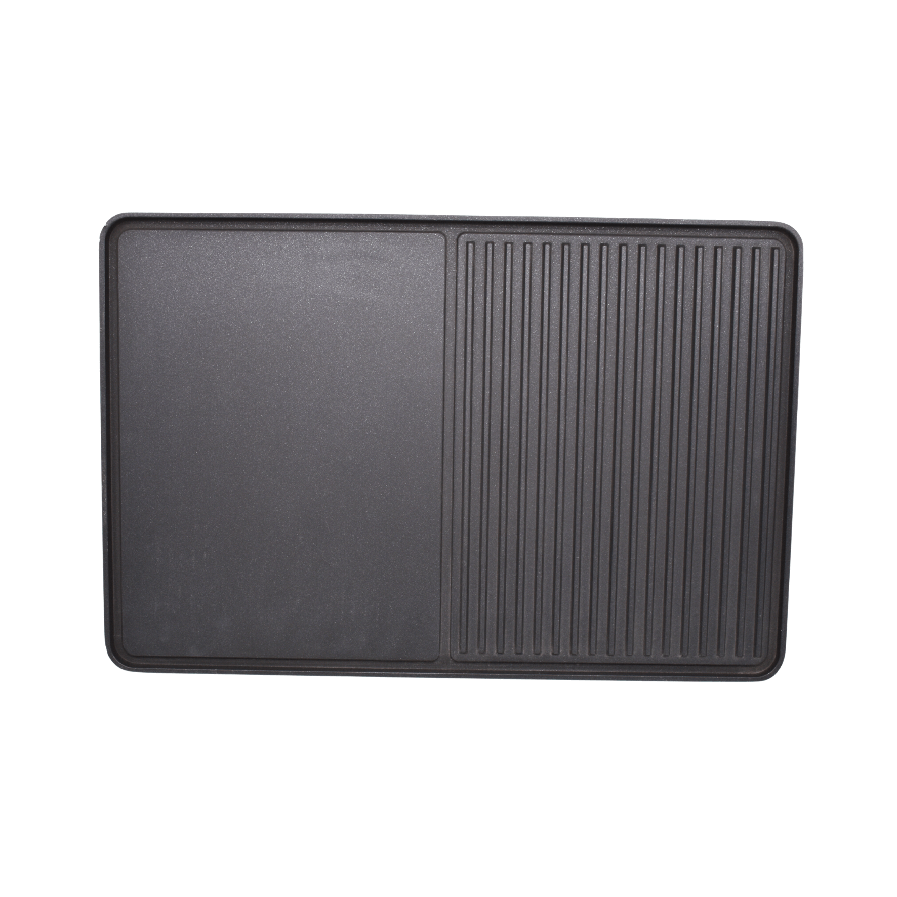 Grillplatte für Raclette mit einer glatten und einer geriffelten Seite, ideal zum Grillen und Braten von Lebensmitteln.