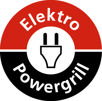 Rundes Logo für den Steba Elektro Powergrill mit einem Stecker-Symbol und den Schriftzügen „Elektro“ und „Powergrill“.