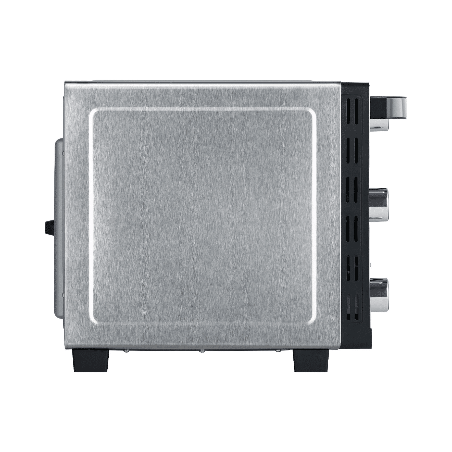 Grillbackofen von Steba, seitliche Ansicht, Edelstahl-Oberfläche, kompakte Bauweise mit Bedienelementen.