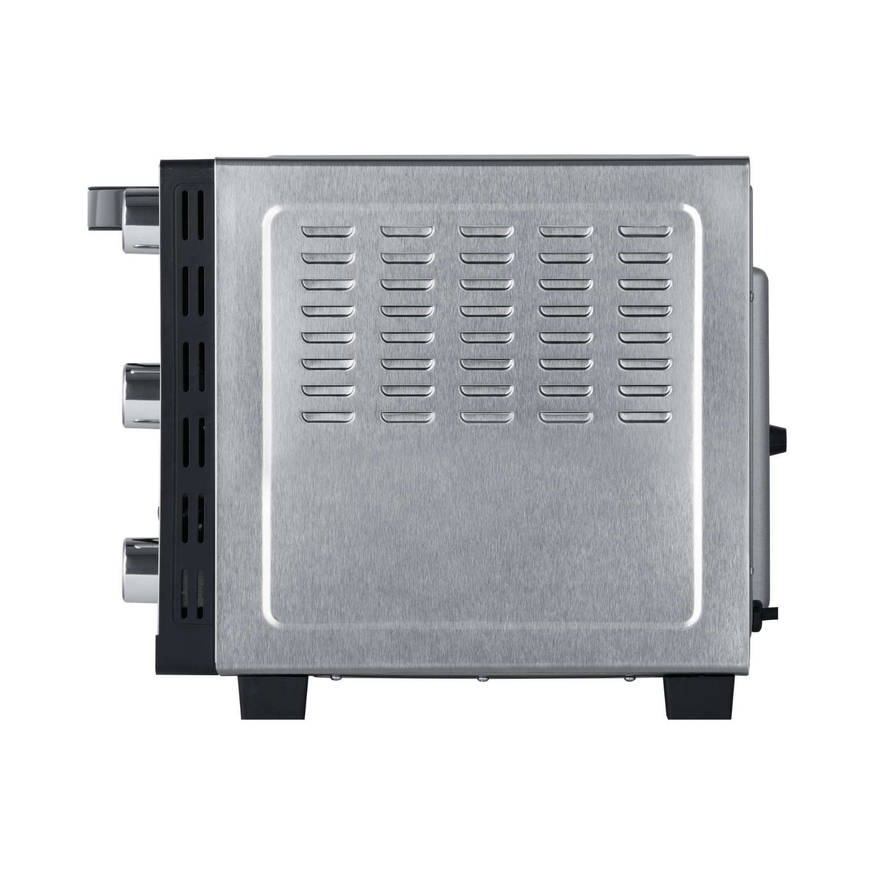 Seitenansicht des Steba KB324 Grillbackofens mit Edelstahl-Oberfläche und Lüftungsschlitzen.